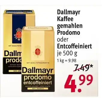 Rossmann Dallmayr Kaffee gemahlen Prodomo oder Entcoffeiniert je 500 g Angebot