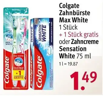 Rossmann Colgate Zahnbürste Max White + 1 Stück gratis oder Zahncreme Sensation White 75 ml Angebot