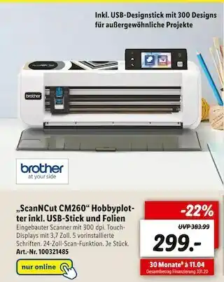 Lidl Brother „scanncut cm260“ hobbyplotter inkl. usb-stick und folien Angebot