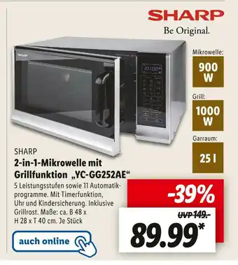 Lidl Sharp 2-in-1-mikrowelle mit grillfunktion „yc-gg252ae“ Angebot