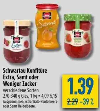 diska Schwartau Konfitüre Extra, Samt oder Weniger Zucker 270-340g Angebot