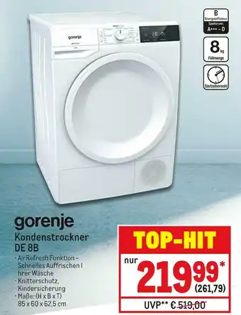 METRO Gorenje kondenstrockner de 8b Angebot