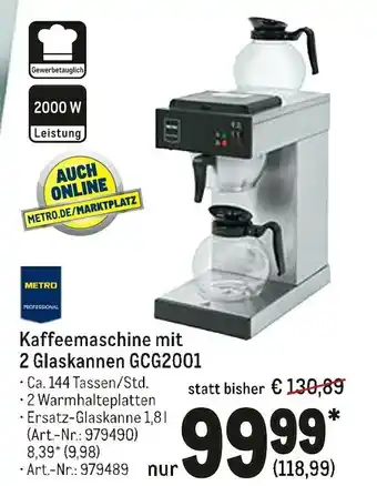 METRO Metro professional kaffeemaschine mit 2 glaskannen Angebot