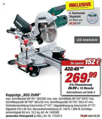 toom Baumarkt Kappsäge Kgs 254m Angebot