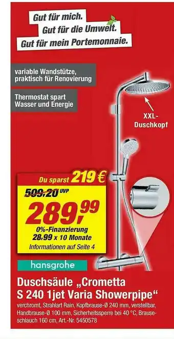 toom Baumarkt Duschsäule „crometta” S240 1jet Varia Showerpipe Angebot