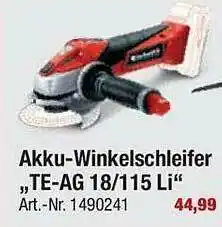 toom Baumarkt Akku-winkelschleifer Te-ag 18.115 Li Angebot