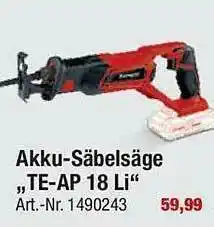 toom Baumarkt Akku-säbelsäge Te-ap 18 Li Angebot