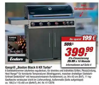 toom Baumarkt Enders Gasgrill „boston Black 6 Kr Turbo” Angebot