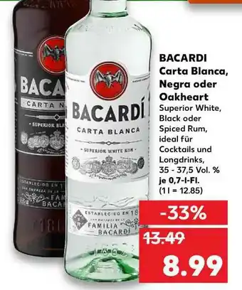 Kaufland Bacardi Carta Blanca, Negra Oder Oakheart Angebot