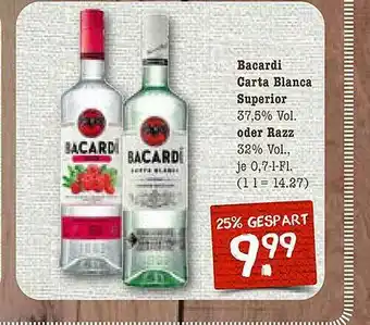 nahkauf Bacardi Carta Blanca Superior Oder Razz Angebot