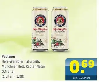 Getränke Arena Paulaner Hefe Weißbier Naturtrüb, Münchner Hell oder Radler Natur 0,5L Angebot