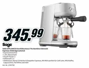 MediaMarkt Sage Appliances Ses450bss4eeu1 The Bambino Edelstahl Espresso Siebträgerautomat Angebot