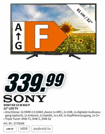 MediaMarkt Sony KD 32 W 800 P 32" LED TV Angebot