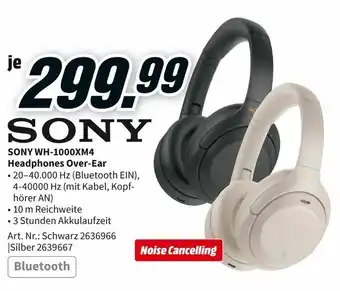 MediaMarkt Sony WH-1000XM4 Headphones Over Ear Angebot