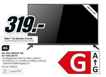 MediaMarkt Ok. 43“ uhd led tv Angebot