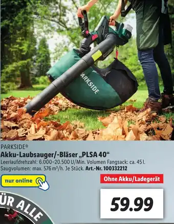 Lidl Parkside Akku Laubsauger / Bläser PLSA 40 Angebot