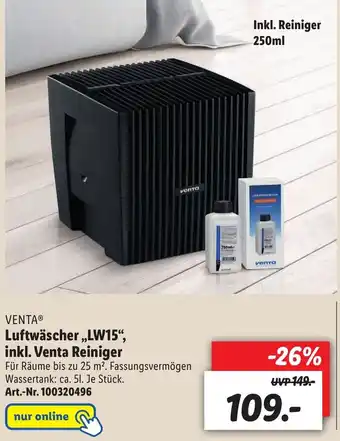 Lidl Venta Luftwäscher LW15 inkl. Venta Reiniger Angebot