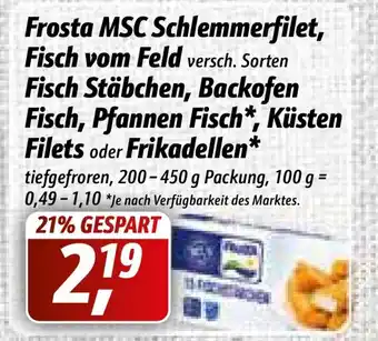 Simmel Frosta MSC Schlemmerfilet, Fisch vom Feld, Fisch Stäbchen, Backofen Fisch, Pfannen Fisch, Küsten Filets oder Frikadellen Angebot