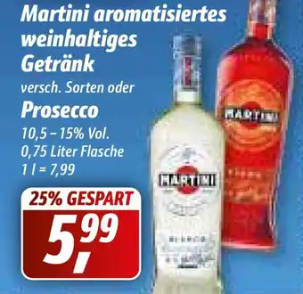 Simmel Martini aromatisiertes weinhaltiges Getränk oder Prosecco 0,75L Angebot