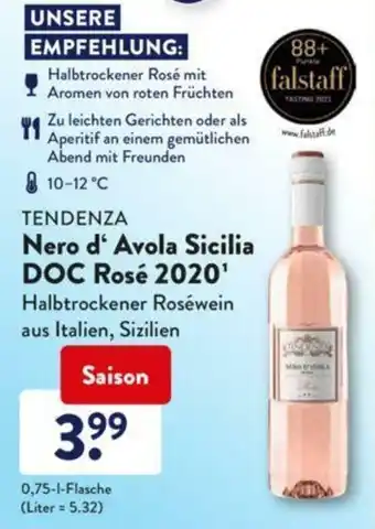 Aldi Süd Tendenza Nero d'Avola Sicilia DOC Rosé 2020 Angebot