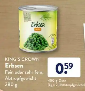 Aldi Süd King's Crown Erbsen 400g Angebot