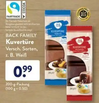 Aldi Süd Back Family Kuvertüre 200g Angebot