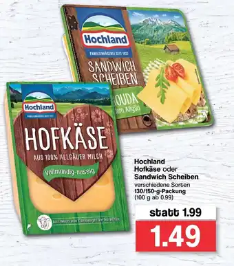 Famila Nord West Hochland Hofkäse oder Sandwich Scheiben 130/150g Angebot