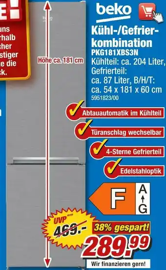 Poco Beko kühl-/gefrierkombination pkg181xbs3n Angebot