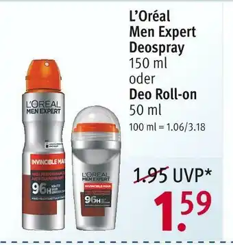 Rossmann L’oréal men expert deospray oder deo roll-on Angebot