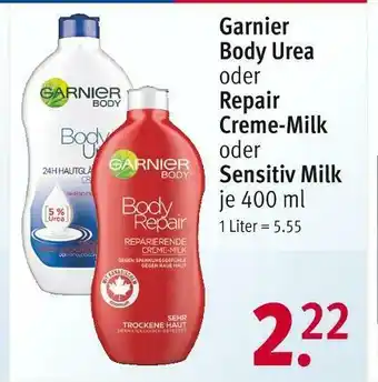 Rossmann Garnier body urea, repair creme-milk oder sensitiv milk Angebot