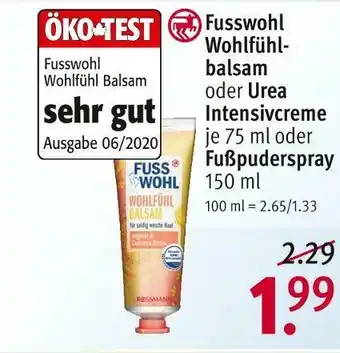 Rossmann Fusswohl wohlfühlbalsam, urea intensivcreme oder fußpuderspray Angebot