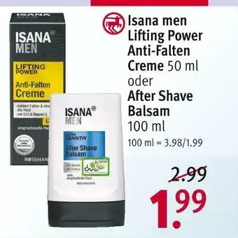 Rossmann Isana men lifting power anti-falten creme oder after shave balsam Angebot