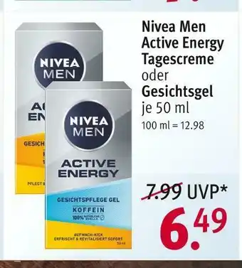 Rossmann Nivea men active energy tagescreme oder gesichtsgel Angebot