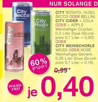 KODi City rosato, hugo, secco oder bellini, cider + cola oder + apple oder weinschorle weiss oder rosé Angebot