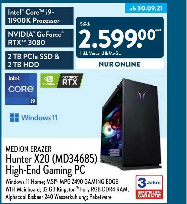 Medion Erazer Hunter X20 (MD34685) HighEnd Gaming PC Angebot bei Aldi Nord