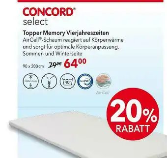 Matratzen Concord Concord Select Topper Memory Vierjahreszeiten Angebot