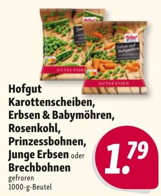 Hofgut Karottenscheiben, Erbsen & Babymöhren, Rosenkohl, Prinzessbohnen ...