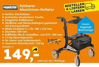 Globus Baumarkt PRIMASTER faltbarer Aluminium-Rollator Angebot