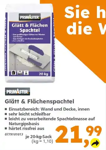 Globus Baumarkt PRIMASTER Glätt & Flächenspachtel 20 kg Angebot