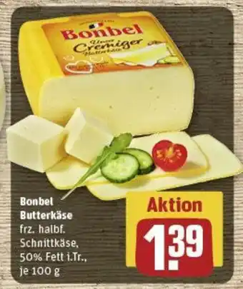 REWE Bonbel Butterkäse frz. halbf. Schnittkäse, 50% Fett i.Tr., je 100 g Angebot