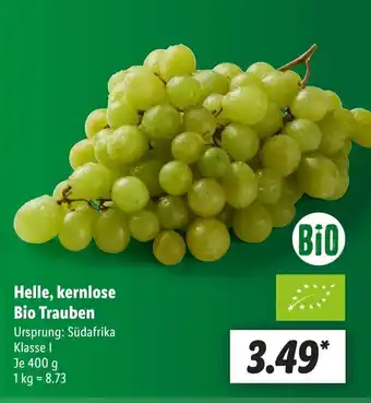 Lidl Helle, kernlose Bio Trauben 400 g Angebot