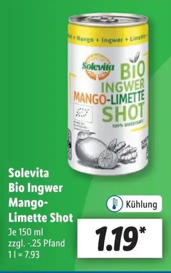 Lidl Solevita Bio Ingwer Mango-Limette Shot 150 ml Angebot