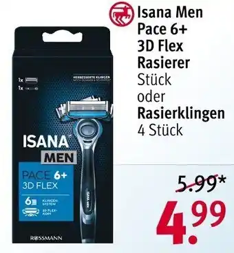 Rossmann Isana Men Pace 6+ 3D Flex Rasierer Stück oder Rasierklingen 4 Stück Angebot