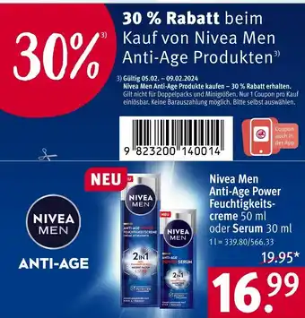 Rossmann Nivea Men Anti-Age Power Feuchtigkeits-creme 50 ml oder Serum 30 ml Angebot