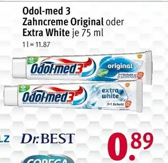 Rossmann Odol-med 3 Zahncreme Original oder Extra White je 75 ml Angebot