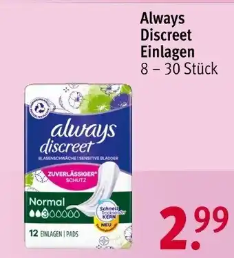 Rossmann Always Discreet Einlagen 8 - 30 Stück Angebot