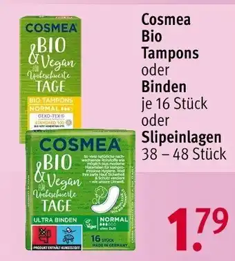 Rossmann Cosmea Bio Tampons oder Binden je 16 Stück oder Slipeinlagen 38 - 48 Stück Angebot