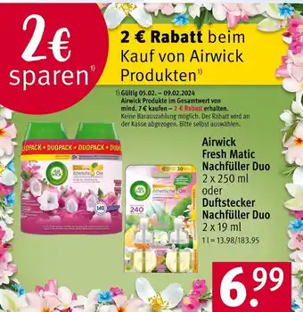 Rossmann Airwick Fresh Matic Nachfüller Duo 2 x 250 ml oder Duftstecker Nachfüller Duo 2 x 19 ml Angebot