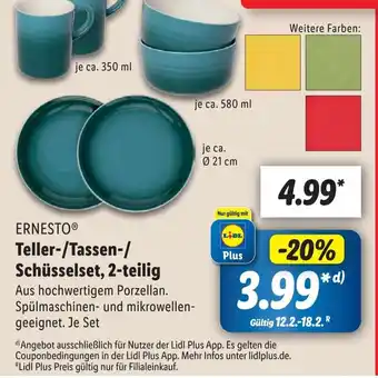 Lidl ERNESTO Teller-/Tassen-/ Schüsselset, 2-teilig Angebot