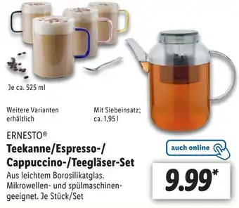 Lidl ERNESTO Teekanne/Espresso-/ Cappuccino-/Teegläser-Set Angebot